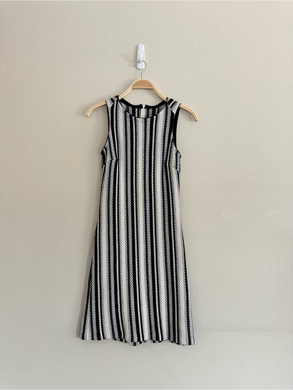 St. John Collection Black and White Vertical Striped Knitted Midi Dress